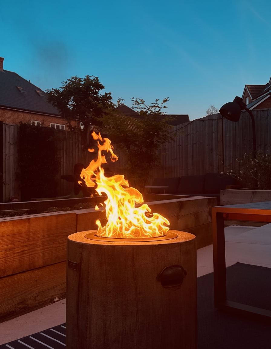 Eco Fuego fireplace on urban rooftop lounge