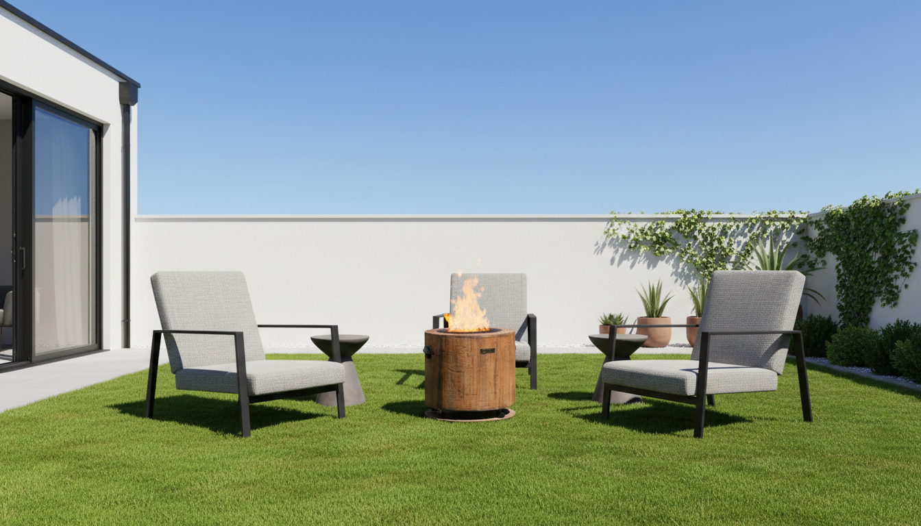 Eco Fuego fireplace by poolside seating